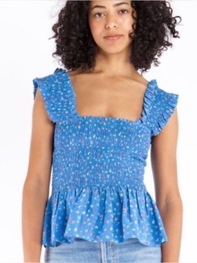 Ganni Smocked Peplum Tank Top Size 34